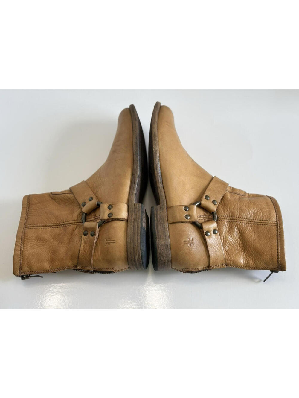 Frye Phillip Harness Short Ankle Boots Zip Moto Women's Size 8.5 B Brown Leather - Picture 8 of 16